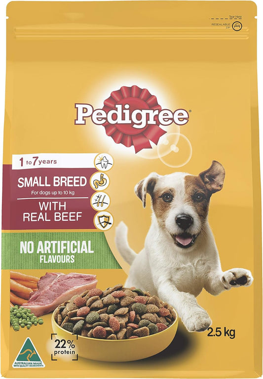 Pedigree Small Breed with Real Beef Dry Dog Food 2.5kg Bag 4 Pack