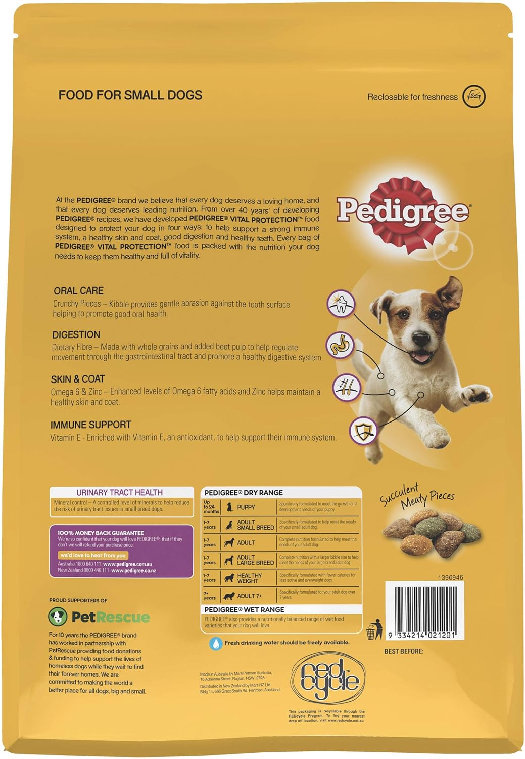 PEDIGREE Small Breed Chicken Dry Dog Food 2.5kg Bag 4 Pack