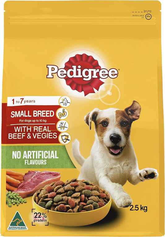 Pedigree Small Breed Beef and Veggies Dry Dog Food 2.5Kg Bag, 4 Pack